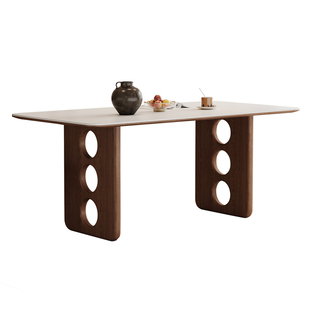 中古风复古纯白岩板餐桌家用小户型2025新款法式长方形实木餐桌椅