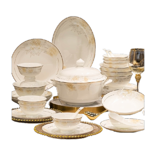 仟造碗碟套装家用轻奢高级感餐具2024新款景德镇乔迁碗盘碗筷陶瓷