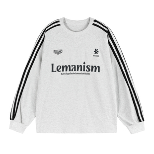 lemanism270g纯棉三条杠圆领长袖T恤男春秋情侣卫衣无帽体恤衫女