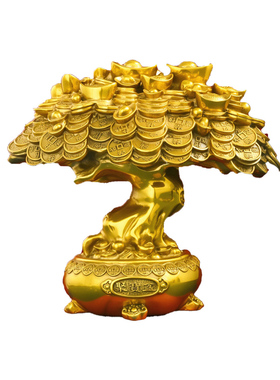 黄铜发财树摆件摇钱树水风2026新款招财聚财纯制质客厅卧室玄关