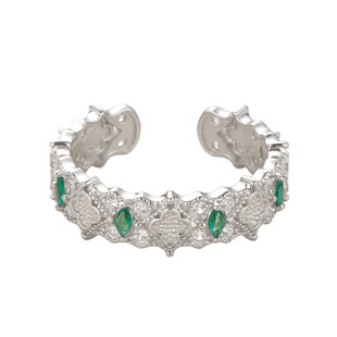 素图戒指菠菜绿四叶草925银新中式精致小众食指戒轻奢高级指环女