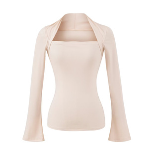 怪力酱 天丝方领坎肩长袖打底衫女春设计感紧身收腰性感内搭上衣