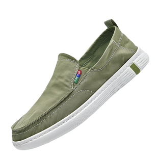卡帝乐鳄鱼男鞋秋季透气帆布鞋男一脚蹬平底懒人鞋子男老北京布鞋