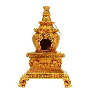 欧斯特全鎏金烟供炉八吉祥雕花家用煨桑炉家用火供熏香炉桌面摆件