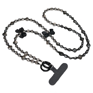 ins博主同款黑水晶手机链挂手腕可肩背链条挂绳斜挎可背手工串珠蝴蝶结挂件腕带手链背带挂链包包钥匙垫片壳