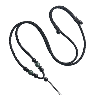 翡翠黑曜石玉佩吊坠挂绳男女玉坠玉石平安扣挂脖挂件编织项链绳子