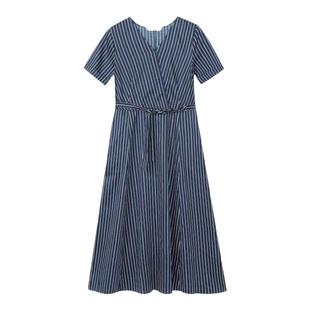 【断码】末未MIIWII气质连衣裙女收腰裙子条纹V领中L233299