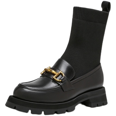 卡斯高圆头金属饰扣胎牛皮