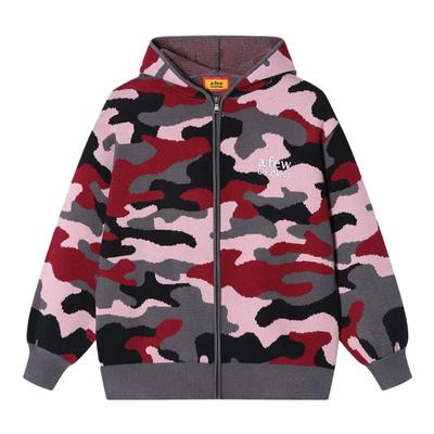 AFGK24FW粉迷彩连帽开衫毛衣连帽