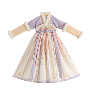 女童汉服秋冬裙子国风古装连衣裙冬季2025新款儿童加绒拜年服冬装