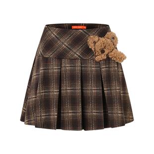 NOISY TEDDY25年冬新款时尚经典复古格子女士休闲半身裙宽松百搭