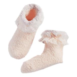 RoseTree珊瑚绒袜子女秋冬加绒中筒家居睡眠袜可爱毛绒长筒地板袜