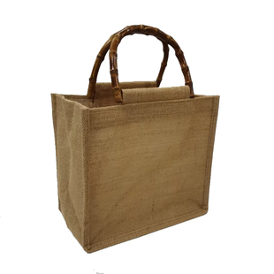 原生态天然黄麻手提袋竹把手麻布袋子购物袋复古礼品袋子收纳袋