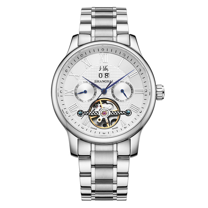 上海(SHANGHAI)手表剪影系列动感飞轮多功能自动机械表男表SH6003