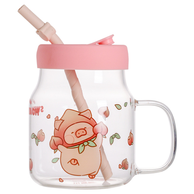 川岛屋&lulu猪联名玻璃吸管杯子