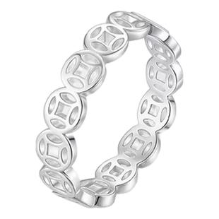 S999足银钱币戒指女素圈小众设计转运食指中指纯银国潮风免费刻字