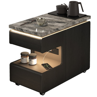 意式极简茶水柜可移动小茶桌岩板边几 沙发边柜可上下水带烧水壶