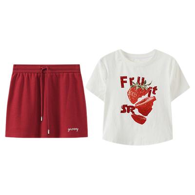 西町村屋韩系上下套女2026夏季新款休闲感水果印花套装XABB10403