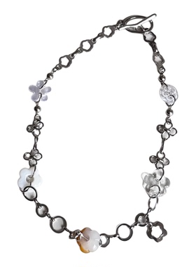 日韩系ins风琉璃花朵纽扣圈圈拼接ot扣项链小众y2k甜酷复古叠戴