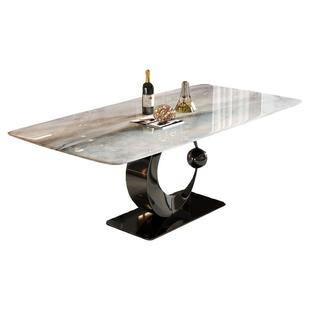 意式轻奢长方形高端餐桌天然奢石大理石别墅家用现代微晶石吃饭桌