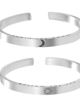 香港正生纯银纯银开口磨砂日月银手镯999足银情侣手镯银镯子女银