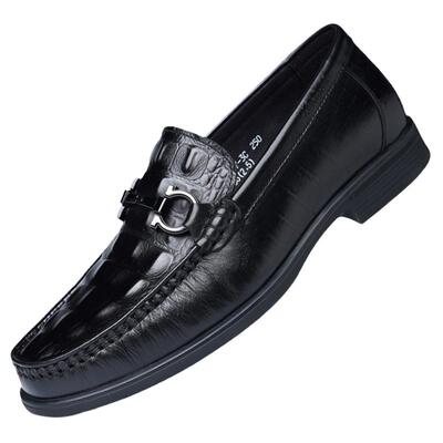 老人头男鞋鳄鱼纹豆豆鞋男秋季透气商务休闲皮鞋男真皮懒人乐福鞋