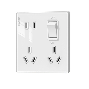 FDD钢化玻璃一开八孔插座86型暗装一键断电厨房专用接线板排插插