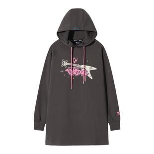 tokidoki美式复古撞色帽绳连帽连衣裙秋冬新款长袖宽松卫衣裙薄款