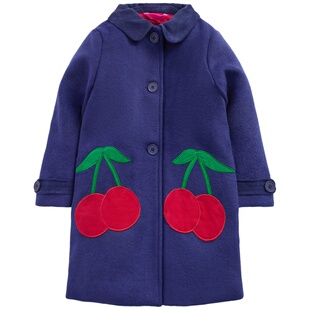 代购 MiniBoden儿童呢大衣 25秋冬女童粉色中长款毛呢外套 2-14岁