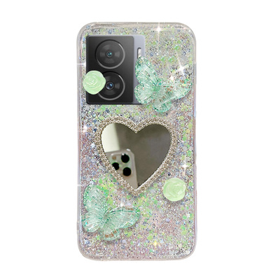 夜光爆闪蝴蝶爱心镜子适用iQOOZ7手机壳vivo新款iq00爱酷z7i/z1x/z3/z5高级感neo3女款u1/u3x/u5网红iooq一代