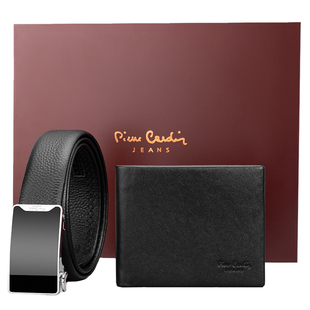皮尔卡丹男士皮带钱包套装牛皮裤腰带男短款钱夹送爸爸送男友礼物