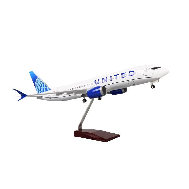【带轮子带灯】美国联合航空美联航737MAX仿真客机飞机模型摆件