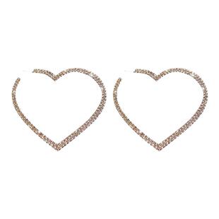 银针欧美夸张满钻爱心耳环韩国时尚气质简约耳圈个性网红耳饰