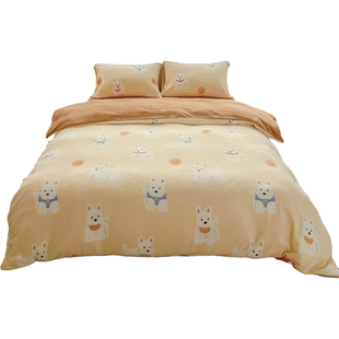 快乐西高地 奶油系原创小狗奶油绒四件套床单被套冬季床品毛绒暖