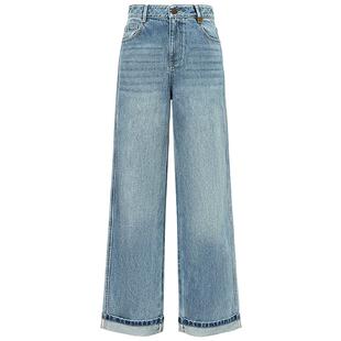 FF仿佛牛仔裤女2025冬季新款翻边直筒百搭显瘦宽松长款阔腿裤