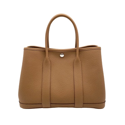 9.9新Hermes/爱马仕gardenparty30牛皮金棕色男女同款中号手提包