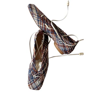 homework编织两穿串珠绑带平底鞋