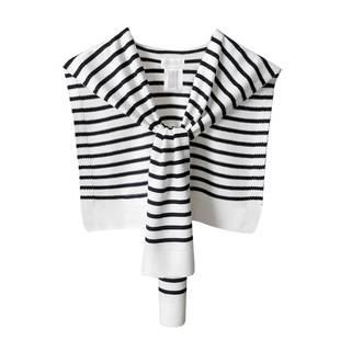 春秋空调房搭肩条纹小披肩斗篷外搭网红针织高端护肩坎肩毛线围巾