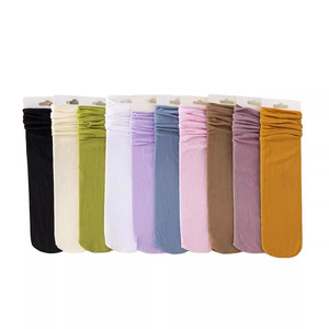 袜子女夏季薄款堆堆袜女潮长纯色中筒袜黑色冰冰袜超薄透气糖果色