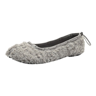 灰色玛丽珍毛毛鞋女冬外穿加绒2025新款法式一脚蹬单鞋分趾猪蹄鞋