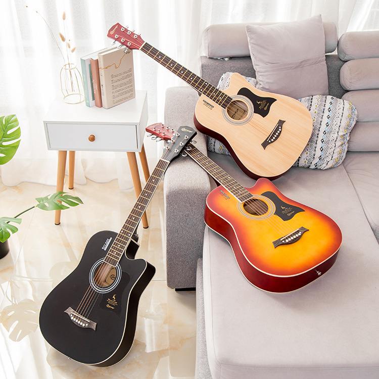 吉他民谣吉他Guitar工厂38寸全云民谣吉他源头面杉木单板单单批发