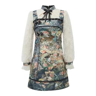 LULUALWAYS【商场同款】冬季新款法式复古优雅收腰短款连衣裙女