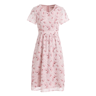 2025新款小清新碎花连衣裙女夏季大牌气V领裙子提花高端雪纺裙