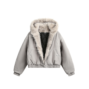 F383 2025美式复古座山雕冬季棉服短款cleanfit保暖加厚毛领外套