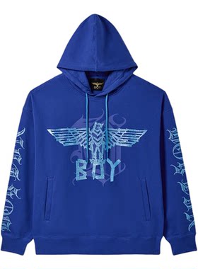 BOYLONDON秋冬纯棉宝石蓝宽松连帽套头卫衣街头男女同款N04021