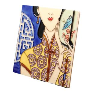 上海特色陶瓷手绘瓷板画客厅墙面装饰画餐厅过道玄关中式无框壁饰