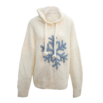 佐料连帽宽松绵羊毛织套头绣花