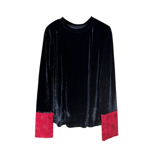 新中式轻国风上衣2025春夏新款复古拼接绸缎小众设计气质长袖t恤