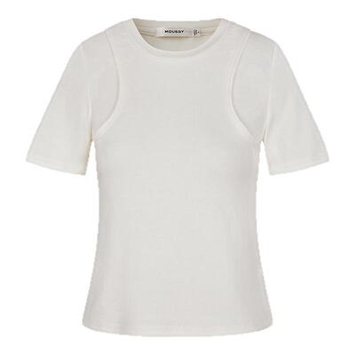 MOUSSY 夏季新品圆领修身假两件简约通勤T恤女028ISA80-3651