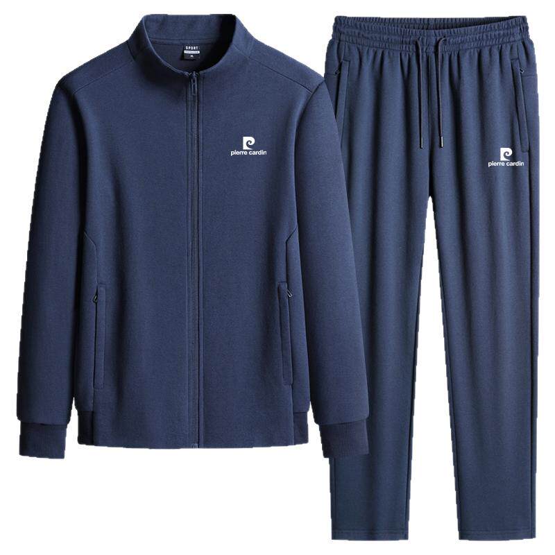 皮尔卡丹爸爸运动服套装男秋冬季珠地棉立领卫衣中老年休闲套装男